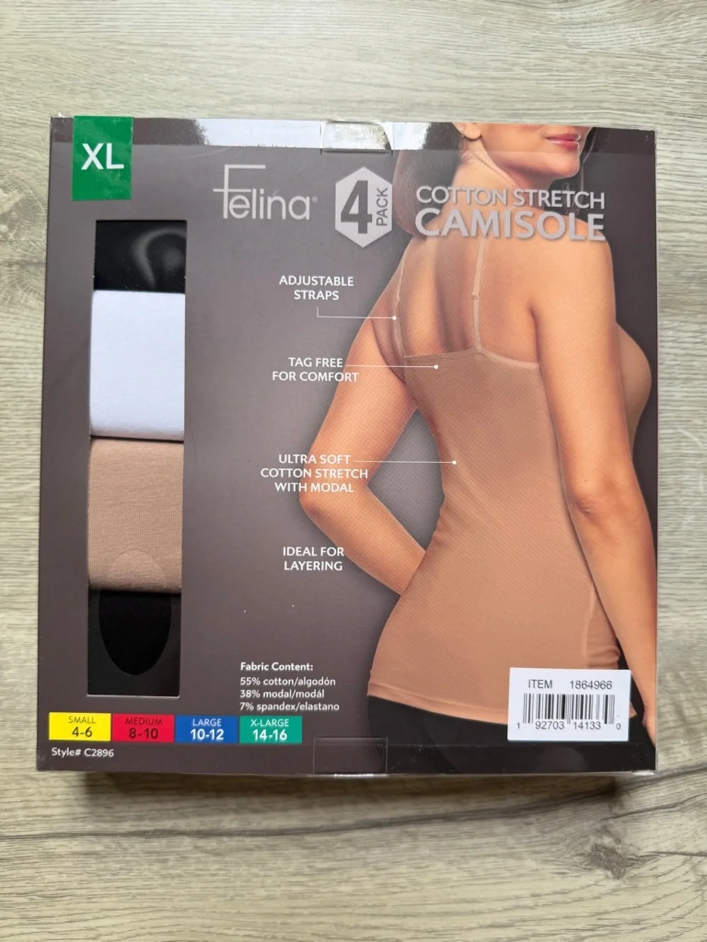 Felina Four Cotton Stretch Camisoles 4️⃣ pack adjustable straps black white tan - Picture 5 of 8